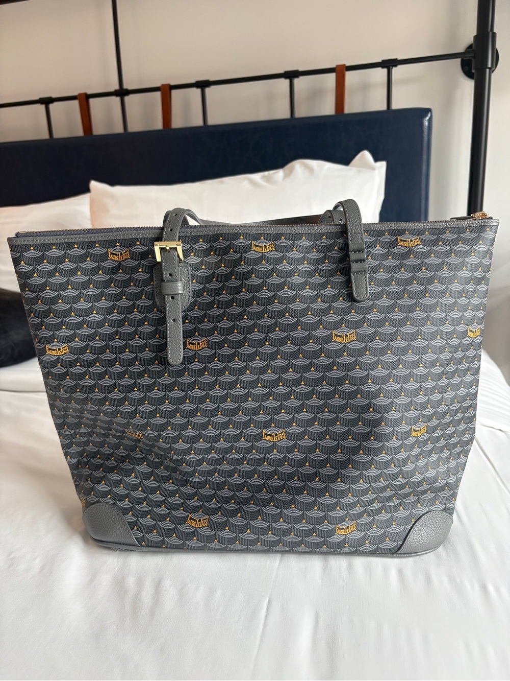 Fauré Le Page Daily Battle Zip 35 Tote Gray Logo Pattern Leather, Canvas, Gold - Picture 6 of 16